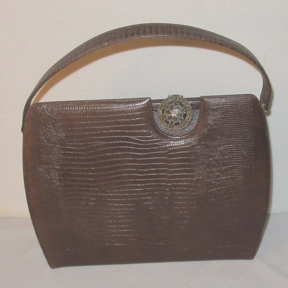 Vintage Original by Caprice Brown Reptile Embossed Handbag Purse Brooch Clasp - Picture 1 of 8